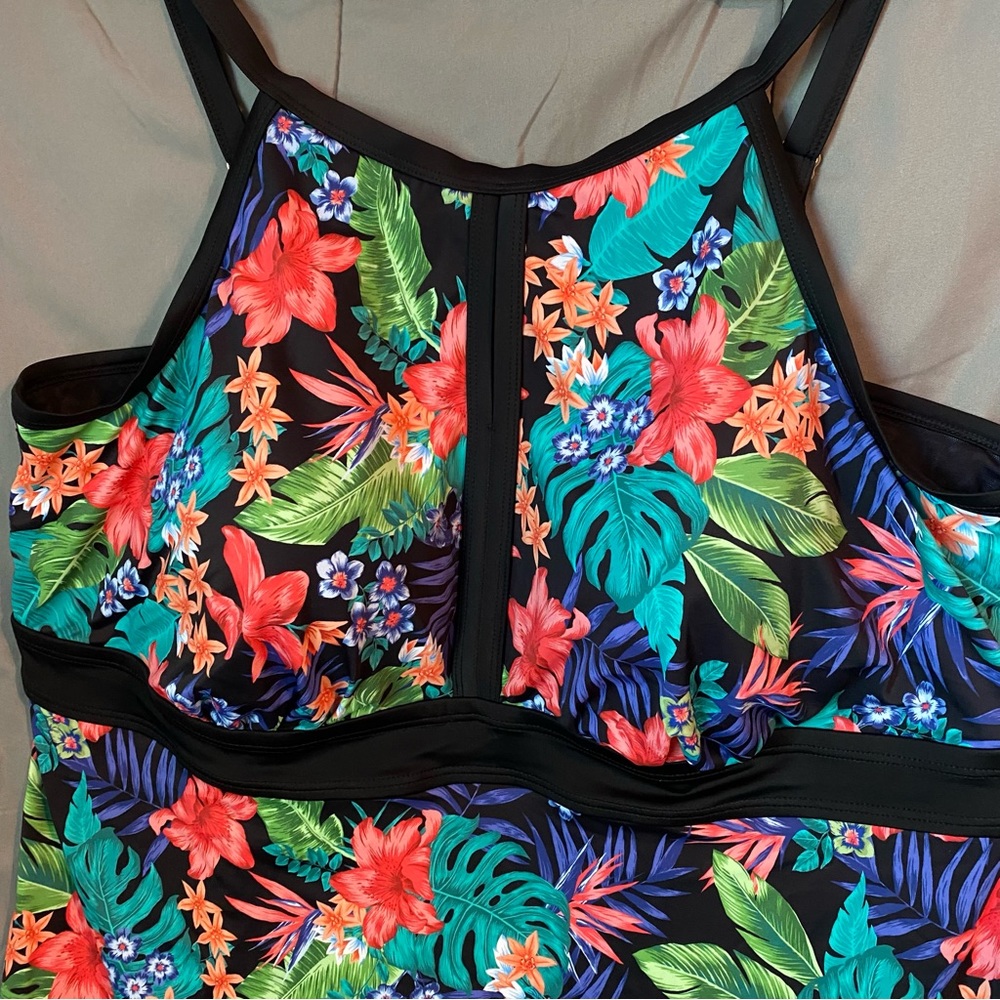 Swimsuits For All Floral Black Tropical Tankini Swimsuit Bathing Top Plus Sz 26 - Picture 4 of 16